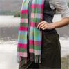 Merino Luxury Wool Scarf Raspberry Green Check 30x180cm