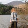 Merino Luxury Wool Scarf Blue Grey Check 30x180cm
