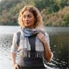 Merino Luxury Wool Scarf Blue Grey Check 30x180cm