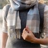 Merino Luxury Wool Scarf Blue Grey Check 30x180cm