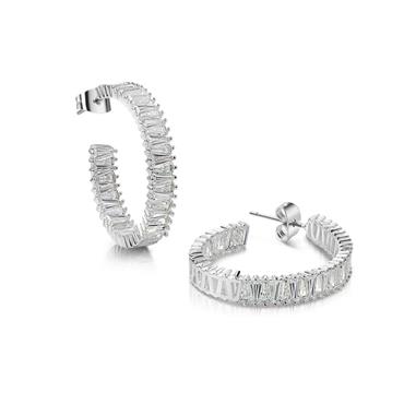 Silver Plated Hoop Baguette Earrings