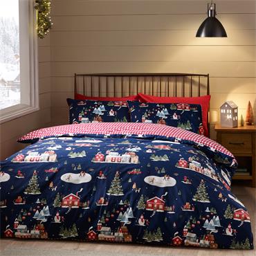Christmas Ski Village Duvet Set Blue