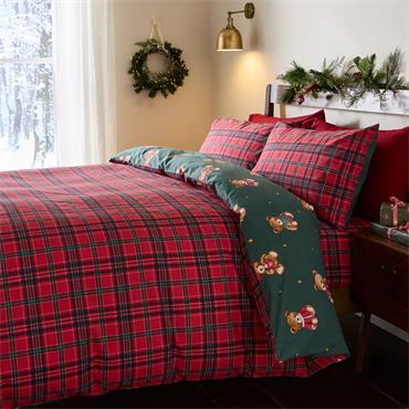Christmas Tartan Teddy Bear Duvet Set Green