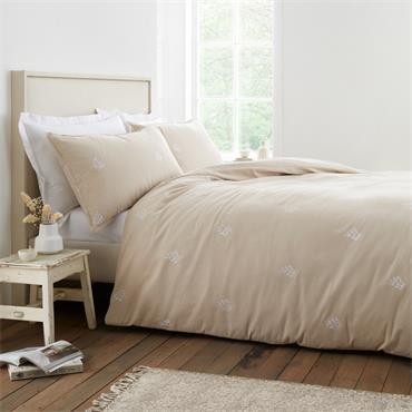 Brushed Embroidery Leaf Duvet Set Natural
