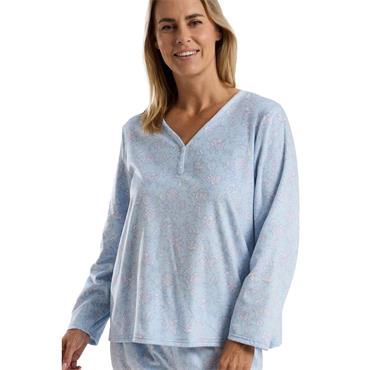 Delicate Floral Fleece Pyjama Set Blue
