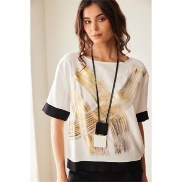 Metallic Brush Top Ecru