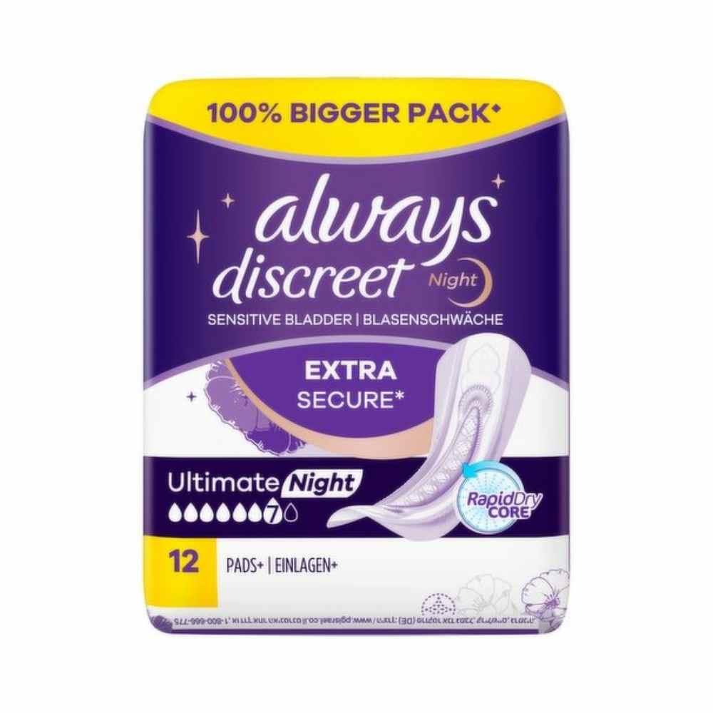 Always Discreet Ultimate Sensitive Night Pads 12 Pack Inish Pharmacy