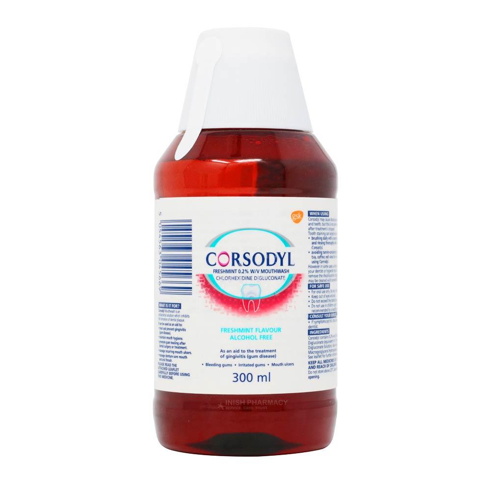 Corsodyl Alcohol Free Mouthwash Freshmint 300ml Inish Pharmacy Ireland