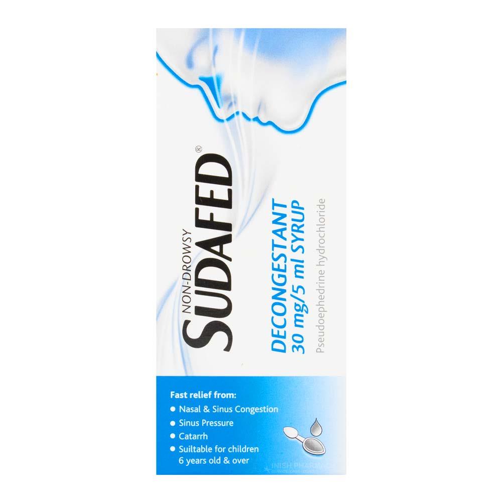 Sudafed Decongestant Syrup 30mg/5ml Pseudoephedrine 100ml Inish Pharmacy Ireland