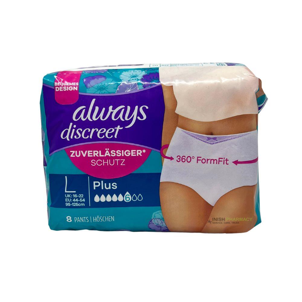 Always Discreet Underwear Plus Large 8 Pack Inish Pharmacy Ireland
