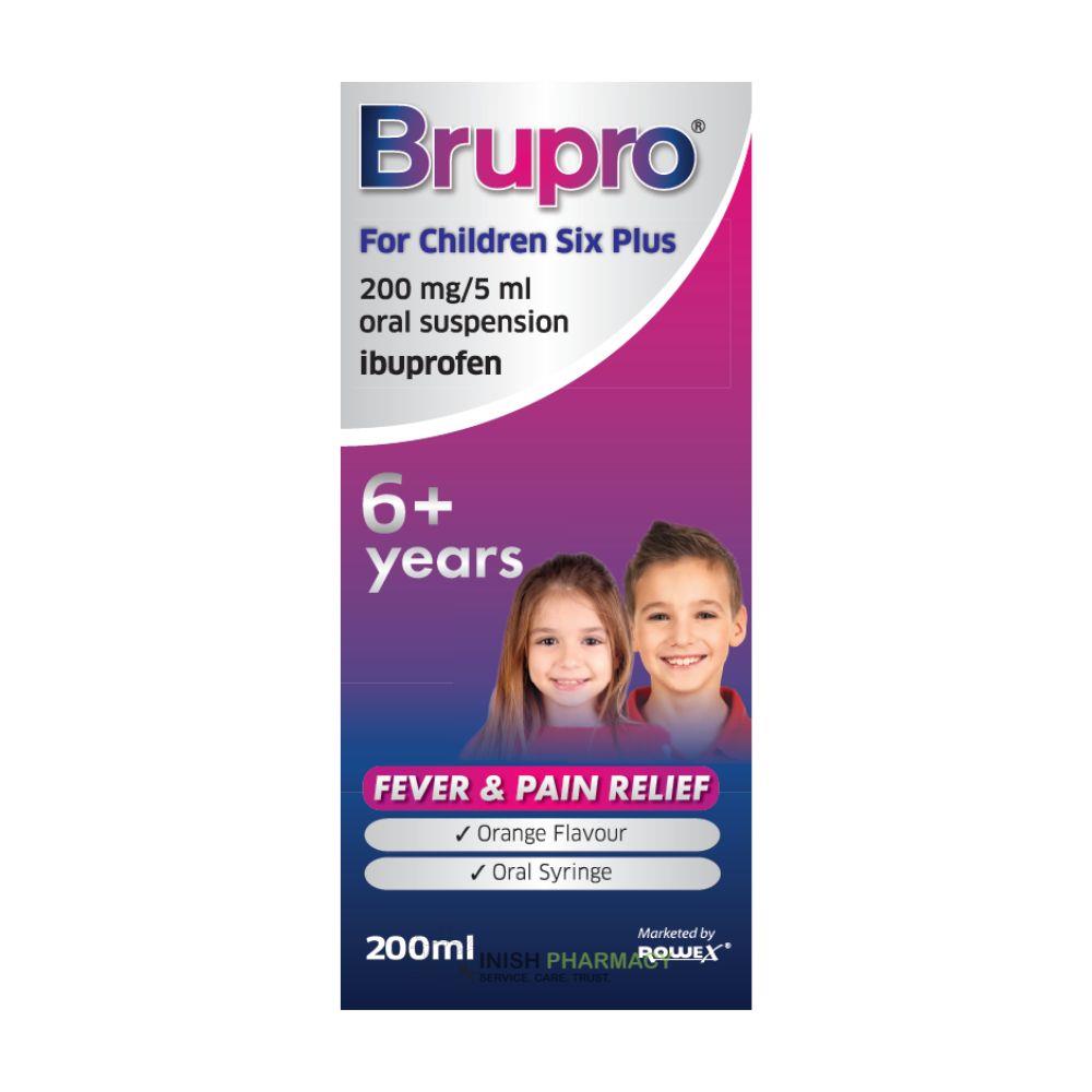 Brupro Ibuprofen For Children Six Plus 200mg 200ml Inish Pharmacy