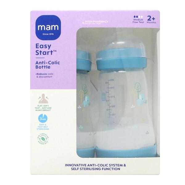 MAM Easy Start Anti-Colic Bottle Blue 2+ Months Twin Pack Inish