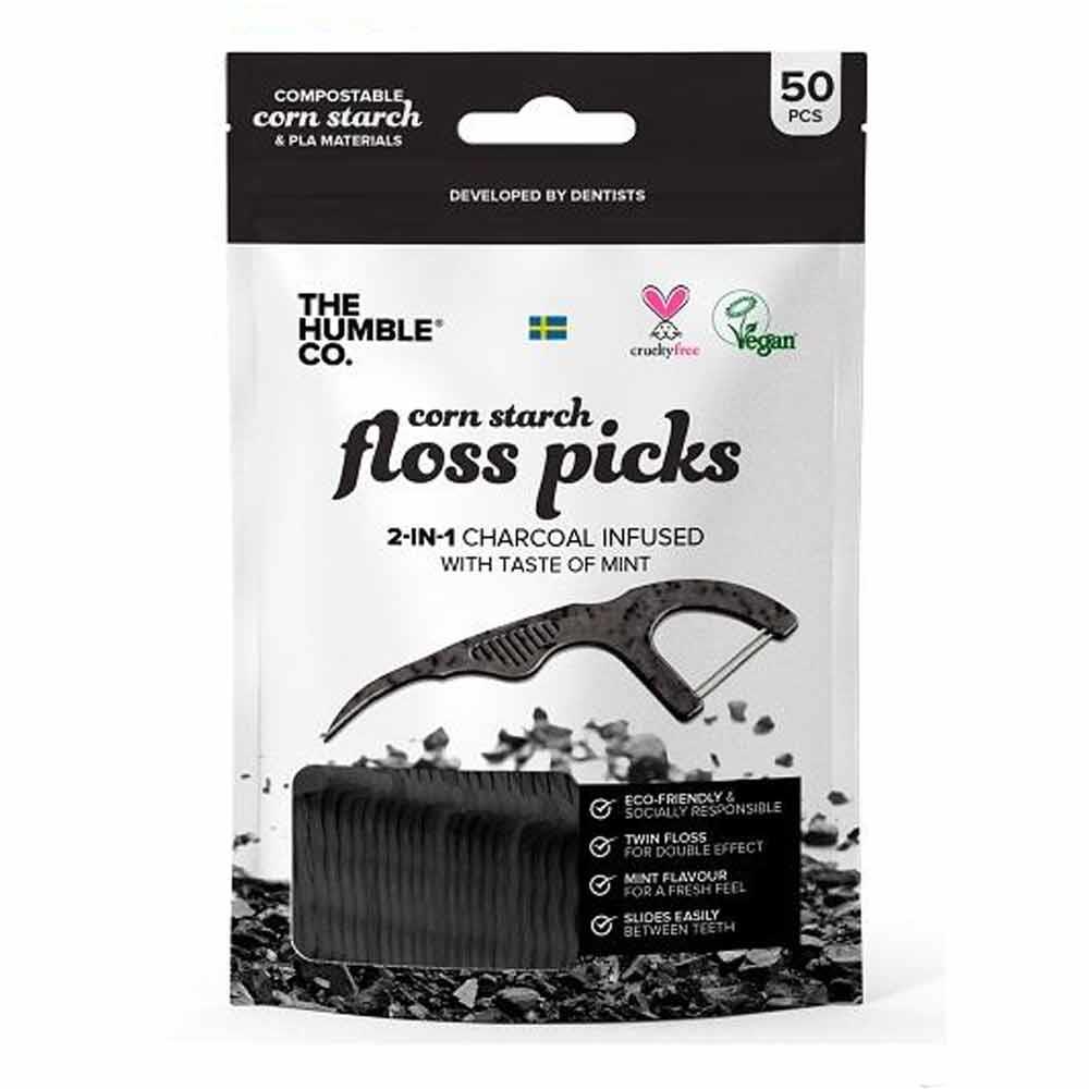 The Humble Co. Floss Picks Charcoal 50 Pack Inish Pharmacy Ireland