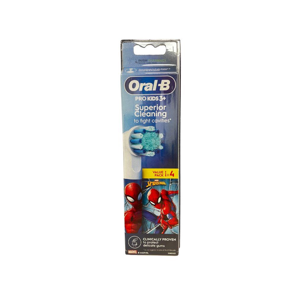 Oral B Pro Kids3+ Spiderman Electric Brush Heads Refills 4 Pack Inish