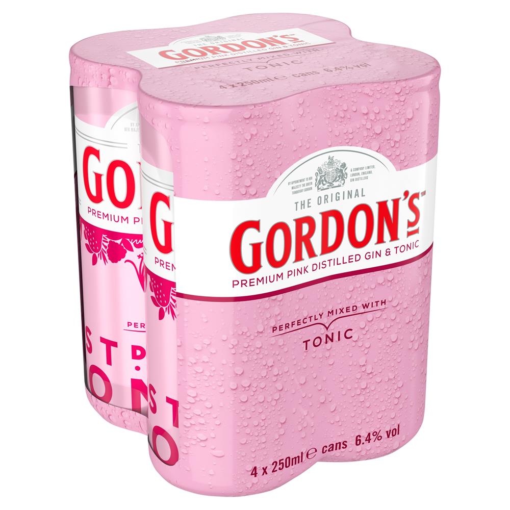 Gordon's Premium Pink Gin & Tonic 4 x 250ml Ready to Drink Premix Can