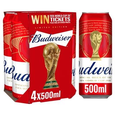 Budweiser Lager 4 x 500ml Cans
