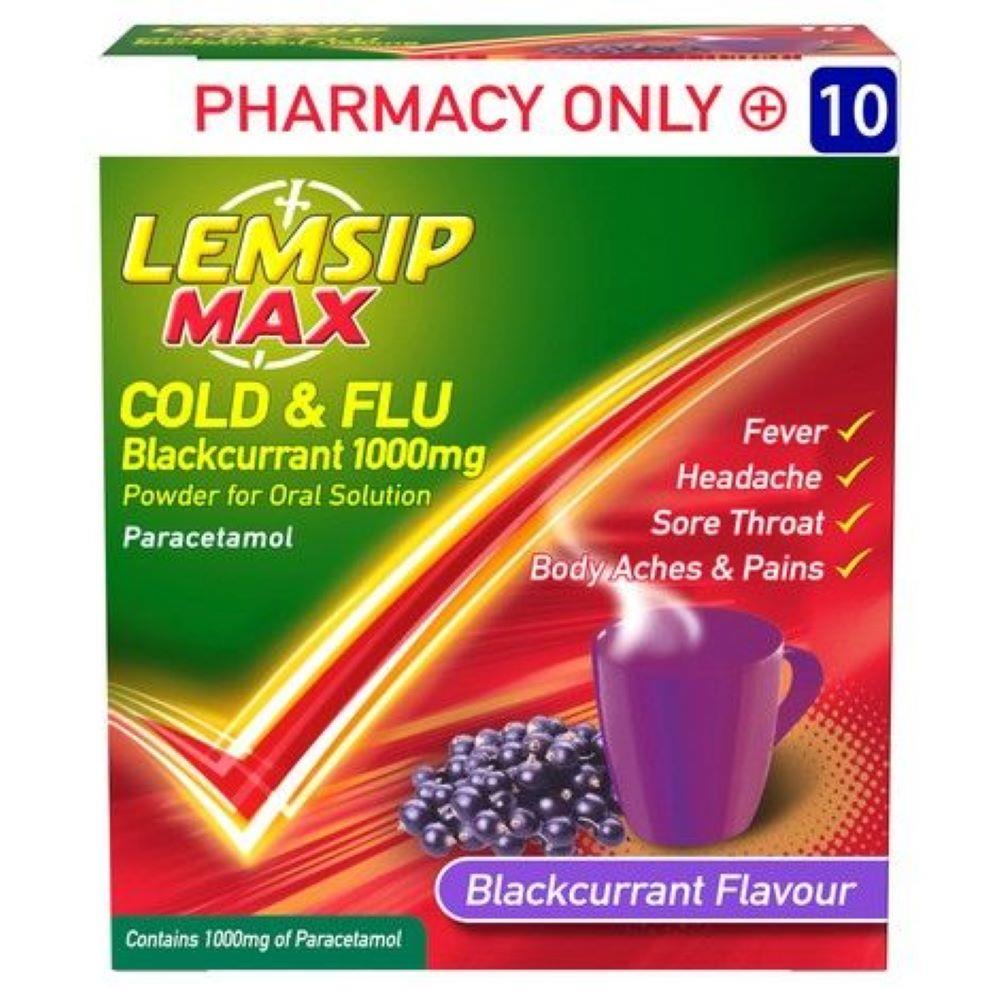 LEMSIP MAX COLD & FLU 1000MG BLACKCURRANT 10 SACHETS