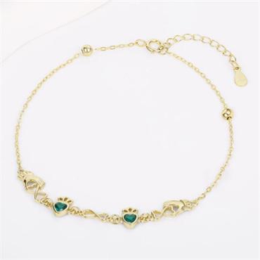 Kilkenny Silver Celtic Claddagh Bracelet with Emerald Stones - Gold CS334YG