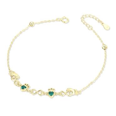 Kilkenny Silver Celtic Claddagh Bracelet with Emerald Stones - Gold CS334YG