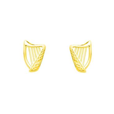 Kilkenny Silver Celtic Harp Stud Earrings - Gold KS794YG