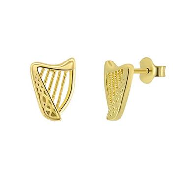 Kilkenny Silver Celtic Harp Stud Earrings - Gold KS794YG