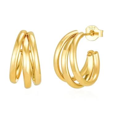 Kilkenny Silver Tri Hoop Earrings - Yellow Gold  E1956YG