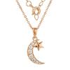 Kilkenny Silver Crescent Moon and Star Necklace with Cubic Zirconia - Rose Gold L3192