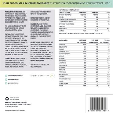 Inside Nutrition Whey Protein Powder 1Kg – White Chocolate & Raspberry