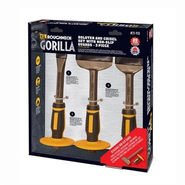 Roughneck Gorilla Bolster and Chisel Set with Non-Slip Guards - 3pcs - 31935