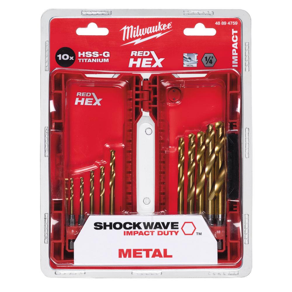 Milwaukee 10 Piece Red Hex Shockwave HHSGround Titanium Metal Drill