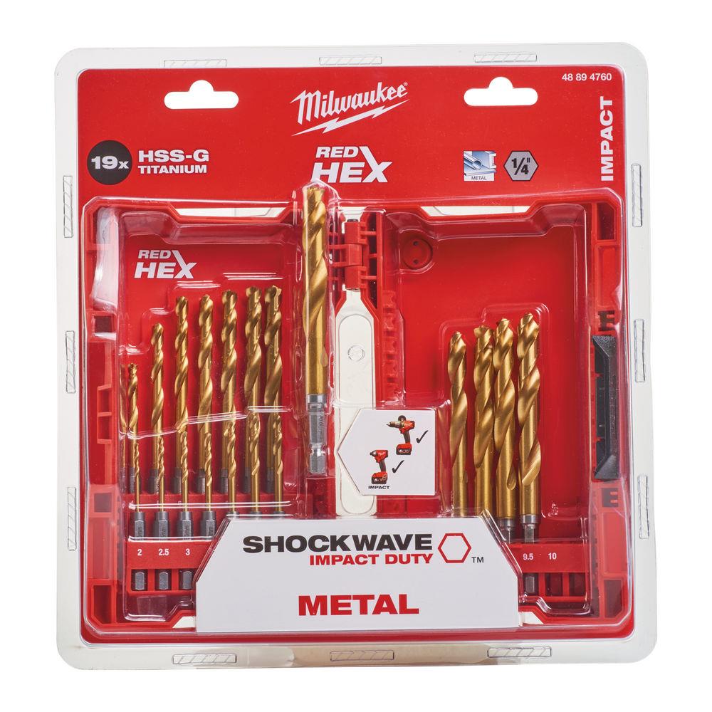 Milwaukee 19 Piece Red Hex Shockwave HHSGround Titanium Metal Drill Bit Set 48894760