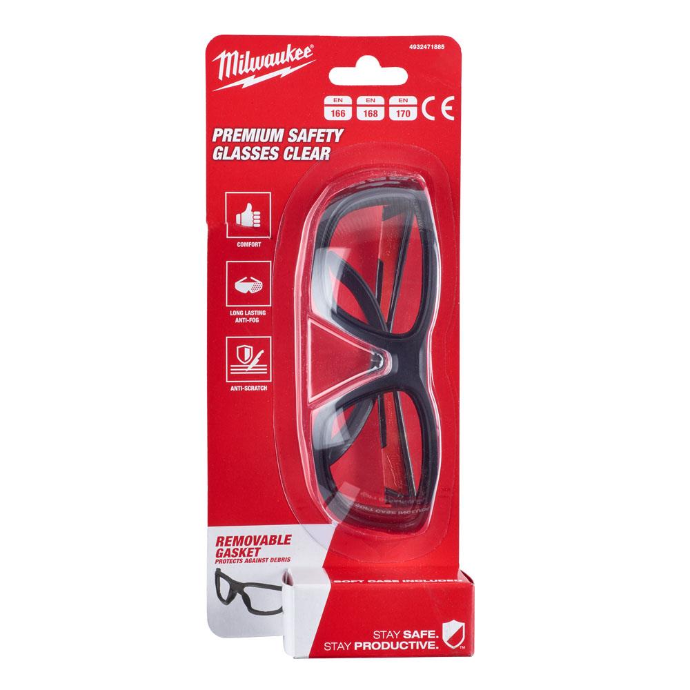 Milwaukee Premium Clear Safety Glasses with Gasket 1pc 4932471885 Powertool.ie Ireland