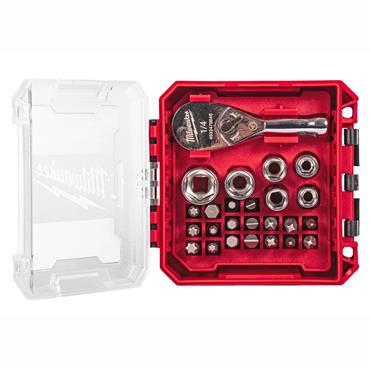 Milwaukee 25pv ¼? Drive Compact Ratchet Set in PACKOUT™ Compatible Box - 4932499470