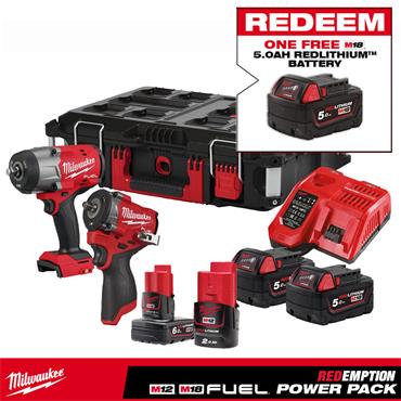 Milwaukee M18FPP2AQ2-564P - P Pck  - 2 x M18 B5, 1 x M12 B6, 1 x M12 B2 Batt, Charger - 4933498967