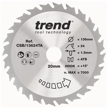 Trend Craft Thin Saw Blade - 136mmD x 24T x 20B x 1.5Kerf - CSB/13624TA