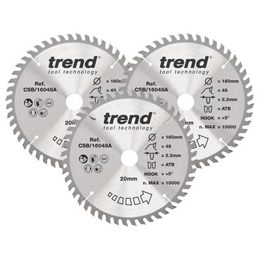 Trend  Craft Pro Saw Blades Triple Pack - 160mm diameter - Circular Saws CSB/16048A - CSB/160/3PK