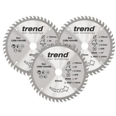 Trend Craft Pro Sawblades 3xPack - 165mm diameter - Circular Saws ATB CSB/16548B - CSB/165/3PK/A