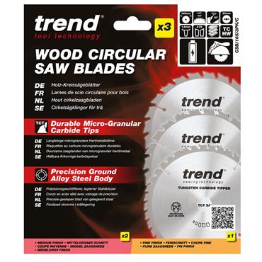 Trend Craft Pro Sawblades Triple Pack - 165mm diameter - CSB/165/3PK/C