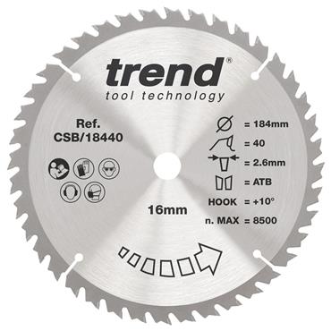 Trend Craft Trimming Crosscut Saw Blade - 184mmD x 40T x 16B - CSB/18440