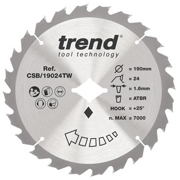 Trend Craft Saw Blade - 190mm x 24 Teeth x 5/8 Thin - Wormdrive - CSB/19024TW