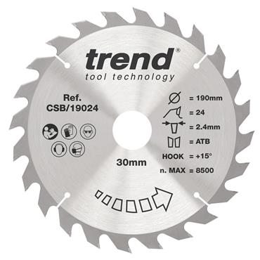 Trend Craft Pro Combination Cut Saw Blade  -  190mmD x 30mmBore x 24Tooth - CSB/19024