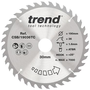 Trend Craft Saw Blade - 190mmD x 36T x 30B X 1.6Kerf - CSB/19036TC