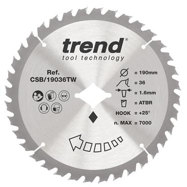 Trend Craft Saw Blade - 190mm x 36 Teeth x 5/8 Thin - Wormdrive - CSB/19036TW