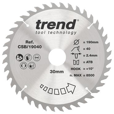 Trend  Craft Pro General Purpose - Hand Held Circular Saws - 190mmD x 30mmBore x 40Tooth - CSB/19040