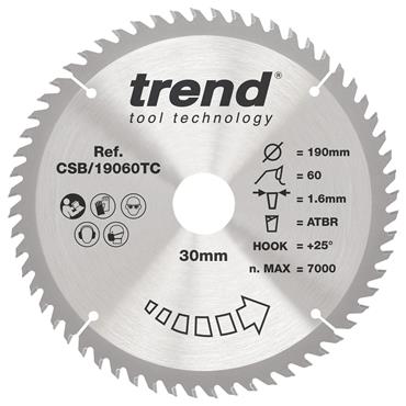 Trend Craft Saw Blade - 190mmD x 60T x 30B X 1.6Kerf - CSB/19060TC