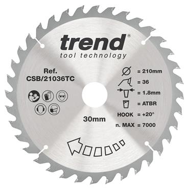 Trend Craft Thin Saw Blade - 210mmD x 36T x 30B X 1.8Kerf - CSB/21036TC
