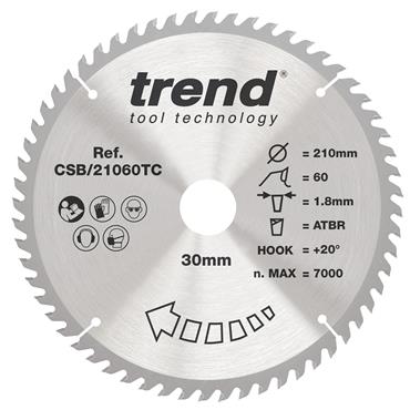 Trend Craft Thin Saw Blade - 210mmD x 60T x 30B X 1.8Kerf - CSB/21060TC