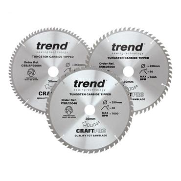 Trend CSB/250/3PK - Trend Wood Circular Saw Blade - 250mm x 30mm x 48/60/84T - 3 Pack