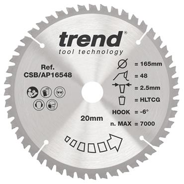 Trend Craft Almin & Plastic Saw Blade - 165mmD x 20B x 48T- CSB/AP16548