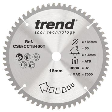 Trend Craft Crosscut Saw Blade - 184mmD x 60T x 16B - CSB/CC18460T
